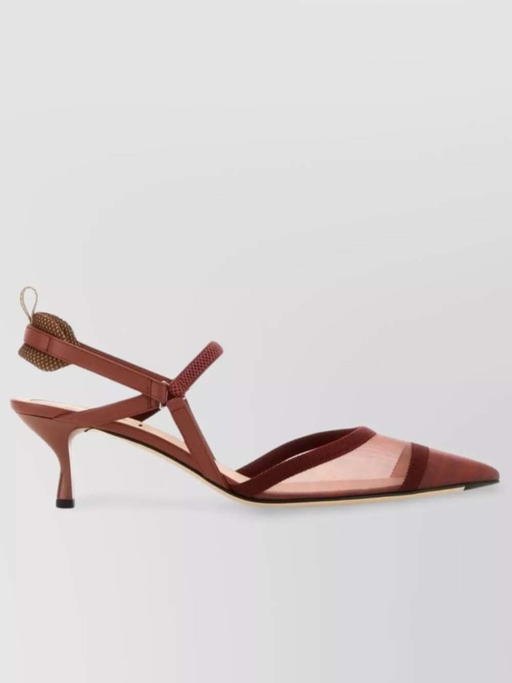 FENDI Colibri 55 FF Logo Mesh Pointed Toe Kitten Heel Slingback Pumps Sandals